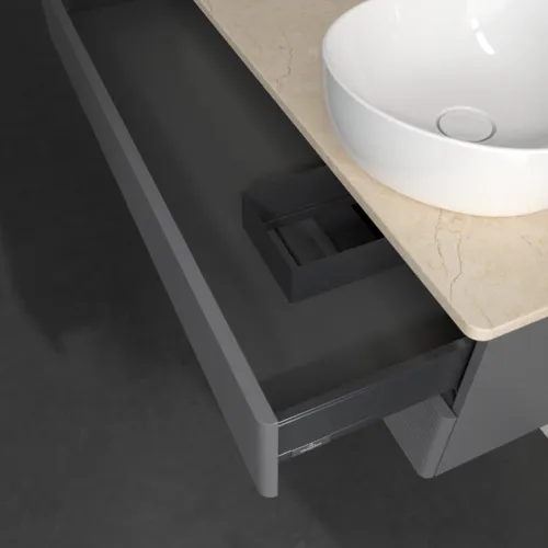 Bild von VILLEROY BOCH Antao Waschbeckenunterschrank, mit Beleuchtung, 2 Auszüge, 1200 x 360 x 500 mm, Front mit Struktur, Anthracite Matt Lacquer / Botticino #L23113GK