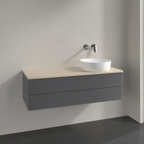 Bild von VILLEROY BOCH Antao Waschbeckenunterschrank, mit Beleuchtung, 2 Auszüge, 1200 x 360 x 500 mm, Front mit Struktur, Anthracite Matt Lacquer / Botticino #L23113GK