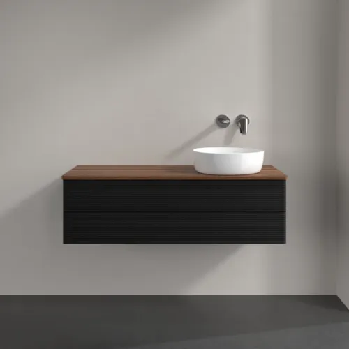 Bild von VILLEROY BOCH Antao Waschbeckenunterschrank, mit Beleuchtung, 2 Auszüge, 1200 x 360 x 500 mm, Front mit Struktur, Black Matt Lacquer / Warm Walnut #L23112PD
