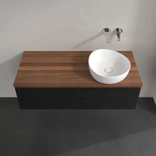 Bild von VILLEROY BOCH Antao Waschbeckenunterschrank, mit Beleuchtung, 2 Auszüge, 1200 x 360 x 500 mm, Front mit Struktur, Black Matt Lacquer / Warm Walnut #L23112PD