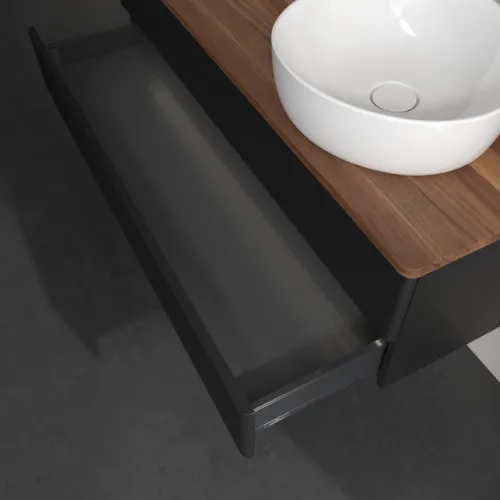 Bild von VILLEROY BOCH Antao Waschbeckenunterschrank, mit Beleuchtung, 2 Auszüge, 1200 x 360 x 500 mm, Front mit Struktur, Black Matt Lacquer / Warm Walnut #L23112PD