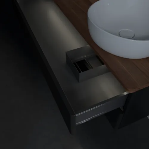 Bild von VILLEROY BOCH Antao Waschbeckenunterschrank, mit Beleuchtung, 2 Auszüge, 1200 x 360 x 500 mm, Front mit Struktur, Black Matt Lacquer / Warm Walnut #L23112PD
