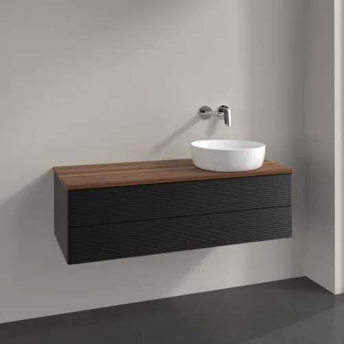 Bild von VILLEROY BOCH Antao Waschbeckenunterschrank, mit Beleuchtung, 2 Auszüge, 1200 x 360 x 500 mm, Front mit Struktur, Black Matt Lacquer / Warm Walnut #L23112PD