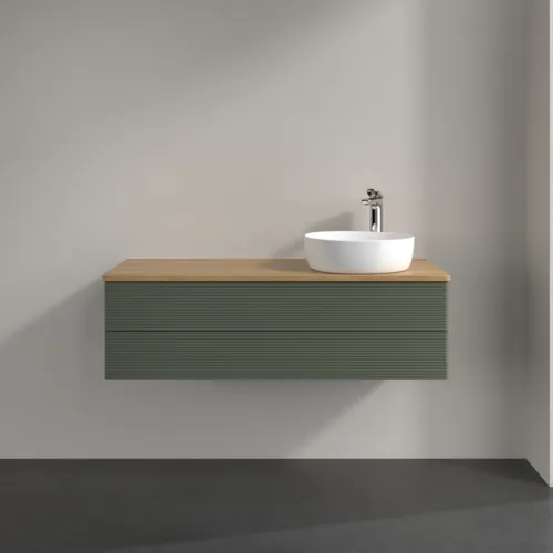 Bild von VILLEROY BOCH Antao Waschbeckenunterschrank, mit Beleuchtung, 2 Auszüge, 1200 x 360 x 500 mm, Front mit Struktur, Leaf Green Matt Lacquer / Honey Oak #L23151HL