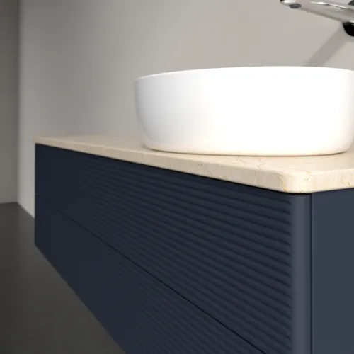 Bild von VILLEROY BOCH Antao Waschbeckenunterschrank, mit Beleuchtung, 2 Auszüge, 1200 x 360 x 500 mm, Front mit Struktur, Midnight Blue Matt Lacquer / Botticino #L23113HG