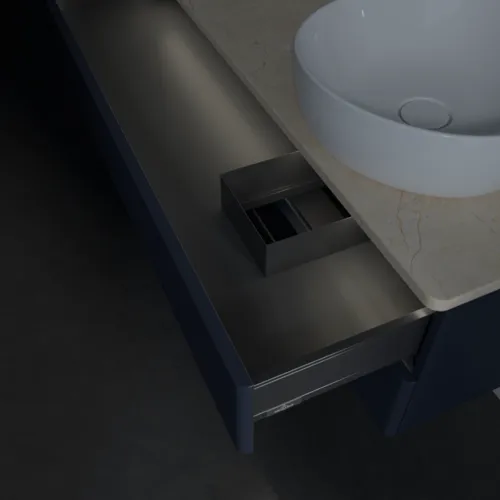Bild von VILLEROY BOCH Antao Waschbeckenunterschrank, mit Beleuchtung, 2 Auszüge, 1200 x 360 x 500 mm, Front mit Struktur, Midnight Blue Matt Lacquer / Botticino #L23113HG