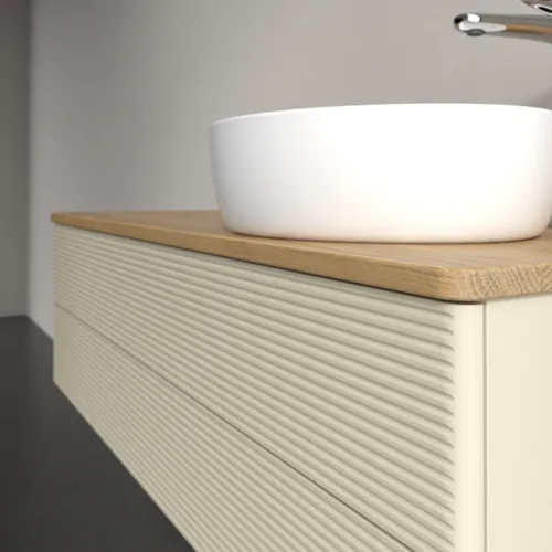 Bild von VILLEROY BOCH Antao Waschbeckenunterschrank, mit Beleuchtung, 2 Auszüge, 1200 x 360 x 500 mm, Front mit Struktur, Silk Grey Matt Lacquer / Honey Oak #L23151HJ