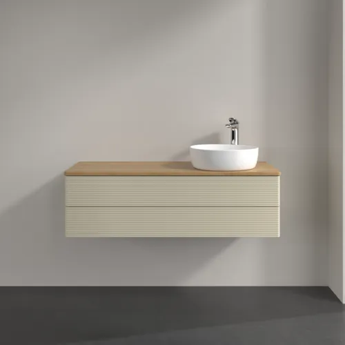 Bild von VILLEROY BOCH Antao Waschbeckenunterschrank, mit Beleuchtung, 2 Auszüge, 1200 x 360 x 500 mm, Front mit Struktur, Silk Grey Matt Lacquer / Honey Oak #L23151HJ
