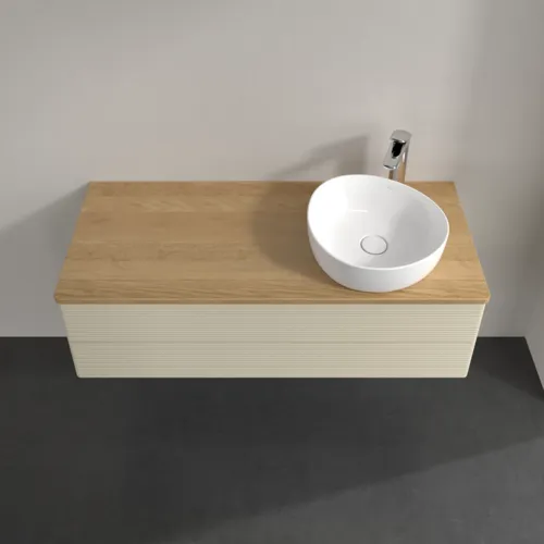Bild von VILLEROY BOCH Antao Waschbeckenunterschrank, mit Beleuchtung, 2 Auszüge, 1200 x 360 x 500 mm, Front mit Struktur, Silk Grey Matt Lacquer / Honey Oak #L23151HJ