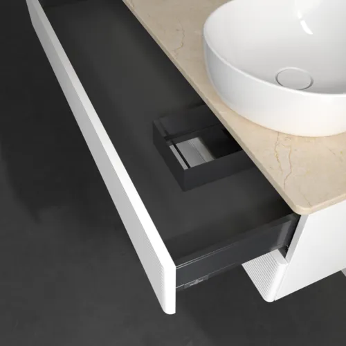 Bild von VILLEROY BOCH Antao Waschbeckenunterschrank, mit Beleuchtung, 2 Auszüge, 1200 x 360 x 500 mm, Front mit Struktur, White Matt Lacquer / Botticino #L23153MT