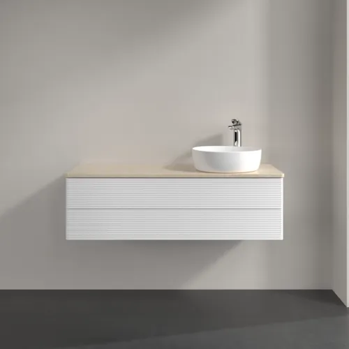 Bild von VILLEROY BOCH Antao Waschbeckenunterschrank, mit Beleuchtung, 2 Auszüge, 1200 x 360 x 500 mm, Front mit Struktur, White Matt Lacquer / Botticino #L23153MT