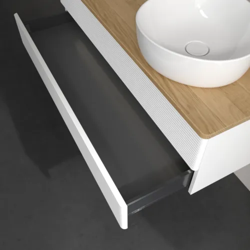 Bild von VILLEROY BOCH Antao Waschbeckenunterschrank, mit Beleuchtung, 2 Auszüge, 1200 x 360 x 500 mm, Front mit Struktur, White Matt Lacquer / Honey Oak #L23151MT