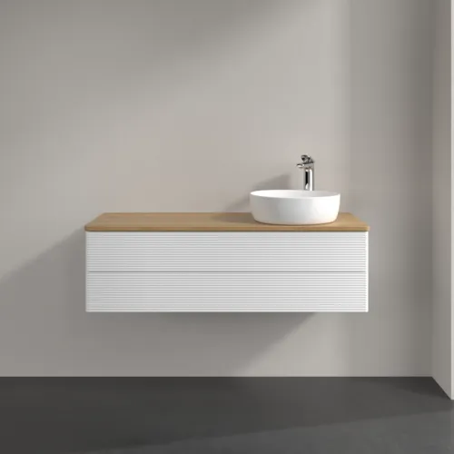Bild von VILLEROY BOCH Antao Waschbeckenunterschrank, mit Beleuchtung, 2 Auszüge, 1200 x 360 x 500 mm, Front mit Struktur, White Matt Lacquer / Honey Oak #L23151MT