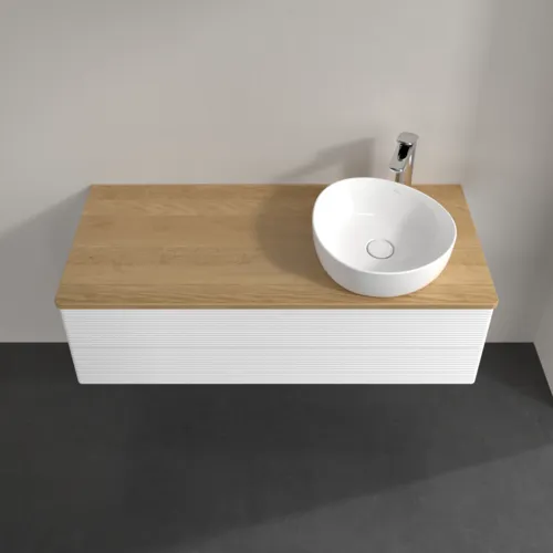 Bild von VILLEROY BOCH Antao Waschbeckenunterschrank, mit Beleuchtung, 2 Auszüge, 1200 x 360 x 500 mm, Front mit Struktur, White Matt Lacquer / Honey Oak #L23151MT