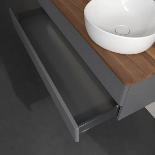 Bild von VILLEROY BOCH Antao Waschbeckenunterschrank, mit Beleuchtung, 2 Auszüge, 1200 x 360 x 500 mm, Front mit Struktur, Anthracite Matt Lacquer / Warm Walnut #L23152GK