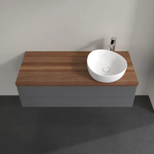 Bild von VILLEROY BOCH Antao Waschbeckenunterschrank, mit Beleuchtung, 2 Auszüge, 1200 x 360 x 500 mm, Front mit Struktur, Anthracite Matt Lacquer / Warm Walnut #L23152GK