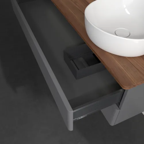 Bild von VILLEROY BOCH Antao Waschbeckenunterschrank, mit Beleuchtung, 2 Auszüge, 1200 x 360 x 500 mm, Front mit Struktur, Anthracite Matt Lacquer / Warm Walnut #L23152GK