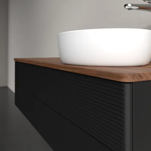 Bild von VILLEROY BOCH Antao Waschbeckenunterschrank, mit Beleuchtung, 2 Auszüge, 1200 x 360 x 500 mm, Front mit Struktur, Black Matt Lacquer / Warm Walnut #L23152PD