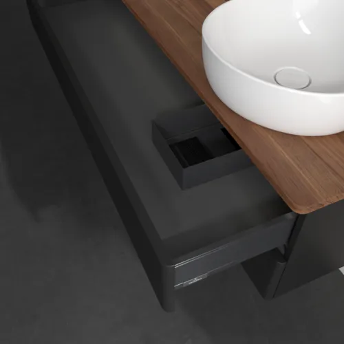 Bild von VILLEROY BOCH Antao Waschbeckenunterschrank, mit Beleuchtung, 2 Auszüge, 1200 x 360 x 500 mm, Front mit Struktur, Black Matt Lacquer / Warm Walnut #L23152PD