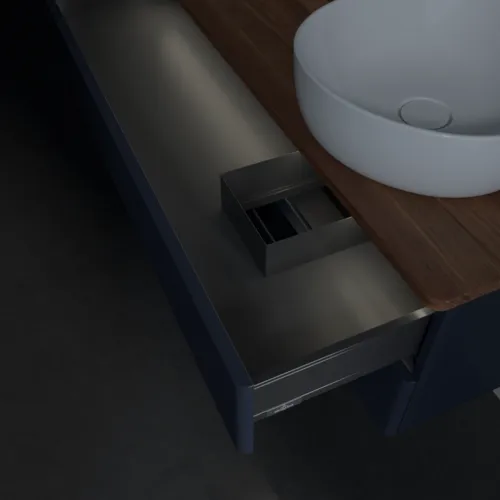Bild von VILLEROY BOCH Antao Waschbeckenunterschrank, mit Beleuchtung, 2 Auszüge, 1200 x 360 x 500 mm, Front mit Struktur, Midnight Blue Matt Lacquer / Warm Walnut #L23152HG
