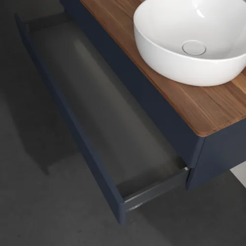 Bild von VILLEROY BOCH Antao Waschbeckenunterschrank, mit Beleuchtung, 2 Auszüge, 1200 x 360 x 500 mm, Front mit Struktur, Midnight Blue Matt Lacquer / Warm Walnut #L23152HG