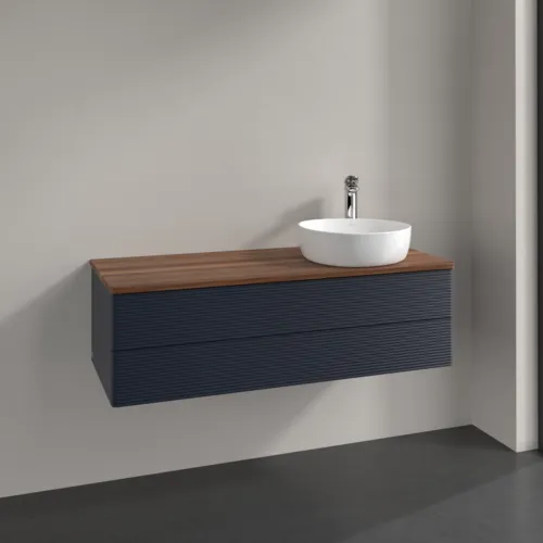 Bild von VILLEROY BOCH Antao Waschbeckenunterschrank, mit Beleuchtung, 2 Auszüge, 1200 x 360 x 500 mm, Front mit Struktur, Midnight Blue Matt Lacquer / Warm Walnut #L23152HG