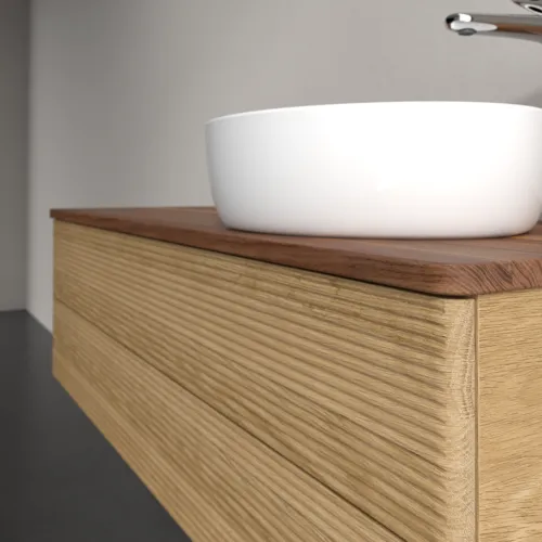 Bild von VILLEROY BOCH Antao Waschbeckenunterschrank, mit Beleuchtung, 2 Auszüge, 1200 x 360 x 500 mm, Front mit Struktur, Honey Oak / Warm Walnut #L23152HN