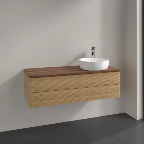 Bild von VILLEROY BOCH Antao Waschbeckenunterschrank, mit Beleuchtung, 2 Auszüge, 1200 x 360 x 500 mm, Front mit Struktur, Honey Oak / Warm Walnut #L23152HN