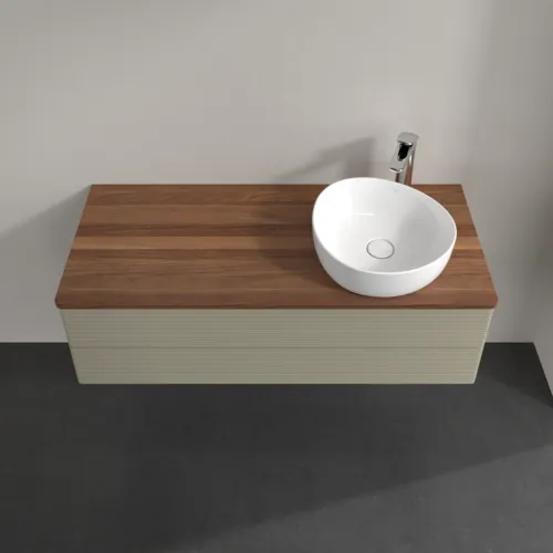 Bild von VILLEROY BOCH Antao Waschbeckenunterschrank, mit Beleuchtung, 2 Auszüge, 1200 x 360 x 500 mm, Front mit Struktur, Stone Grey Matt Lacquer / Warm Walnut #L23152HK