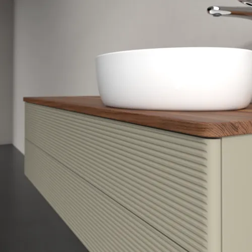 Bild von VILLEROY BOCH Antao Waschbeckenunterschrank, mit Beleuchtung, 2 Auszüge, 1200 x 360 x 500 mm, Front mit Struktur, Stone Grey Matt Lacquer / Warm Walnut #L23152HK