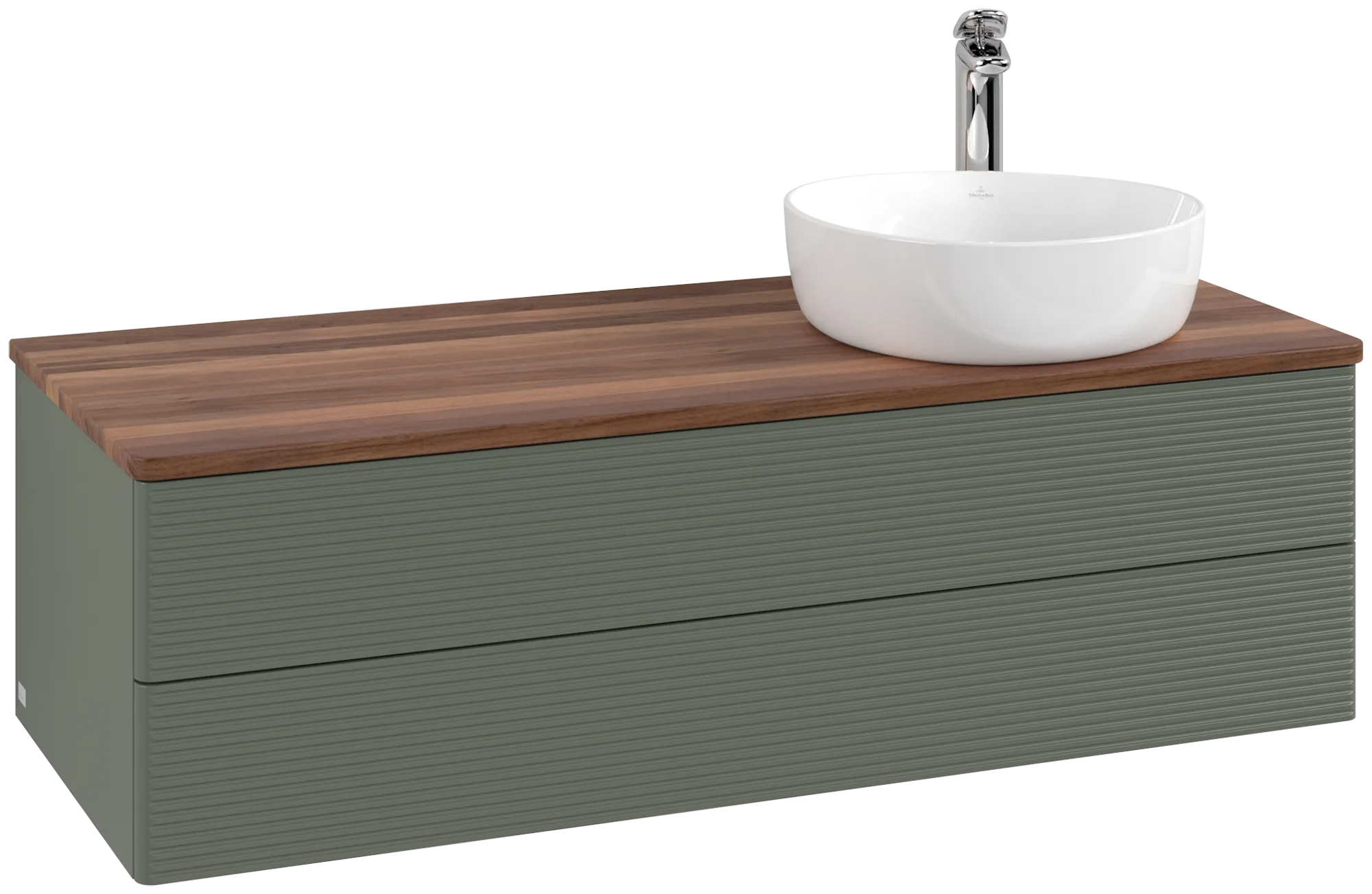 Obrázek VILLEROY BOCH Antao Vanity unit, with lighting, 2 pull-out compartments, 1200 x 360 x 500 mm, Front with grain texture, Leaf Green Matt Lacquer / Warm Walnut #L23152HL