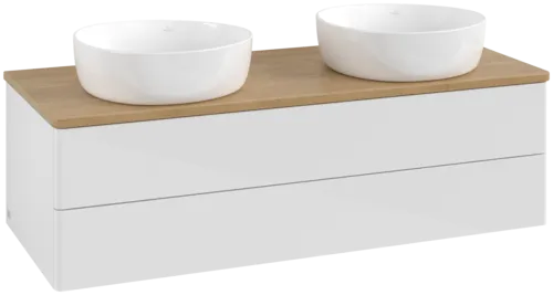 Obrázek VILLEROY BOCH Antao Vanity unit, with lighting, 2 pull-out compartments, 1200 x 360 x 500 mm, Front without structure, Glossy White Lacquer / Honey Oak #L24011GF