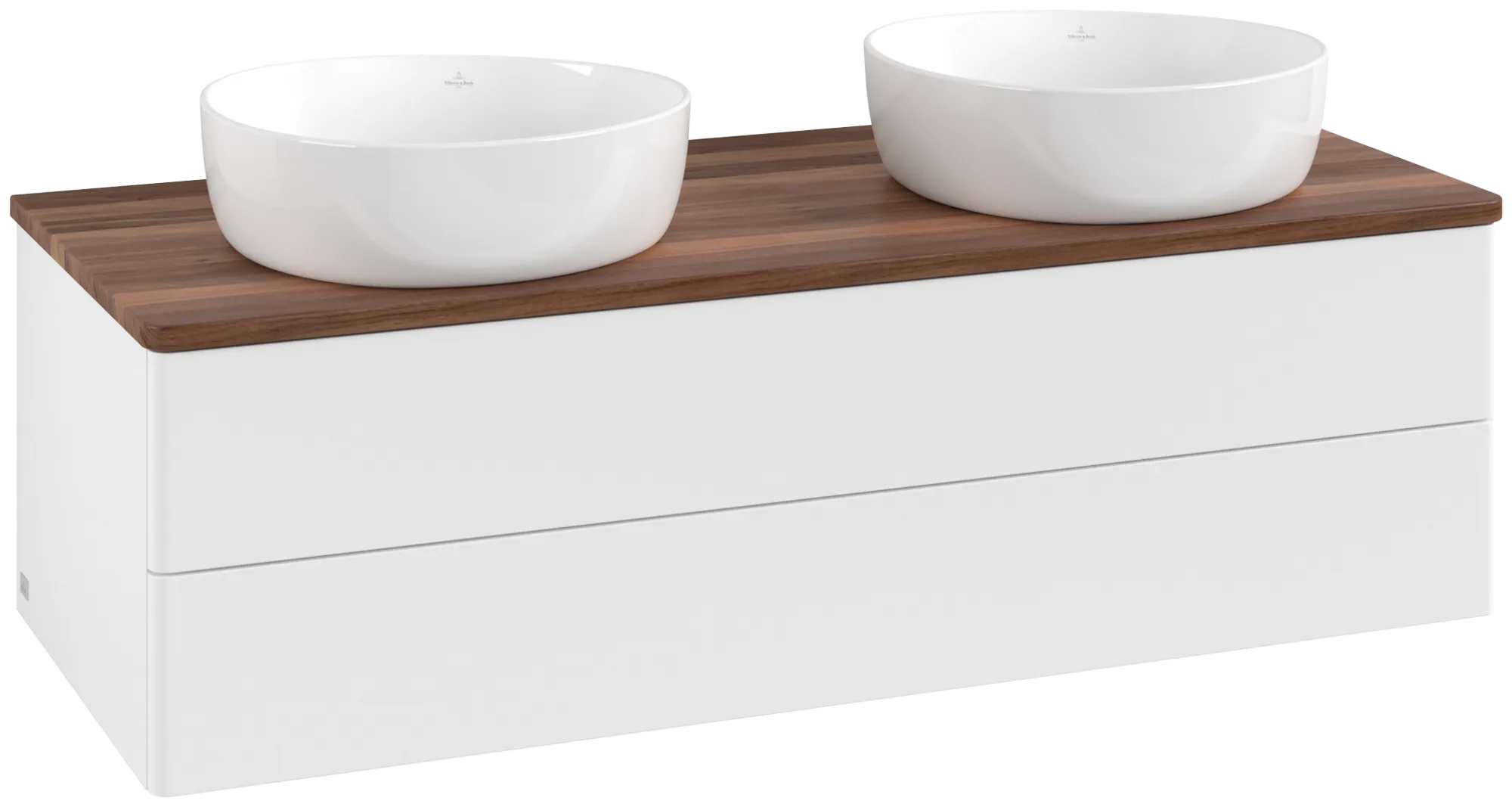 Obrázek VILLEROY BOCH Antao Vanity unit, with lighting, 2 pull-out compartments, 1200 x 360 x 500 mm, Front without structure, White Matt Lacquer / Warm Walnut #L24012MT