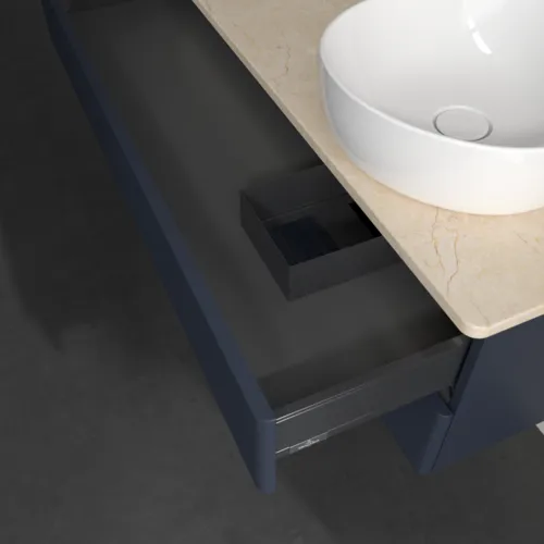 Bild von VILLEROY BOCH Antao Waschbeckenunterschrank, mit Beleuchtung, 2 Auszüge, 1200 x 360 x 500 mm, Front mit Struktur, Midnight Blue Matt Lacquer / Botticino #L23153HG