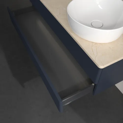 Bild von VILLEROY BOCH Antao Waschbeckenunterschrank, mit Beleuchtung, 2 Auszüge, 1200 x 360 x 500 mm, Front mit Struktur, Midnight Blue Matt Lacquer / Botticino #L23153HG