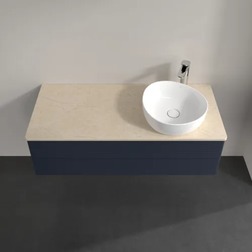 Bild von VILLEROY BOCH Antao Waschbeckenunterschrank, mit Beleuchtung, 2 Auszüge, 1200 x 360 x 500 mm, Front mit Struktur, Midnight Blue Matt Lacquer / Botticino #L23153HG