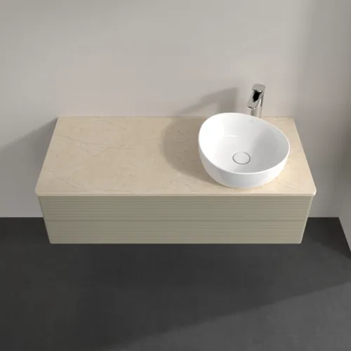 Bild von VILLEROY BOCH Antao Waschbeckenunterschrank, mit Beleuchtung, 2 Auszüge, 1200 x 360 x 500 mm, Front mit Struktur, Stone Grey Matt Lacquer / Botticino #L23153HK