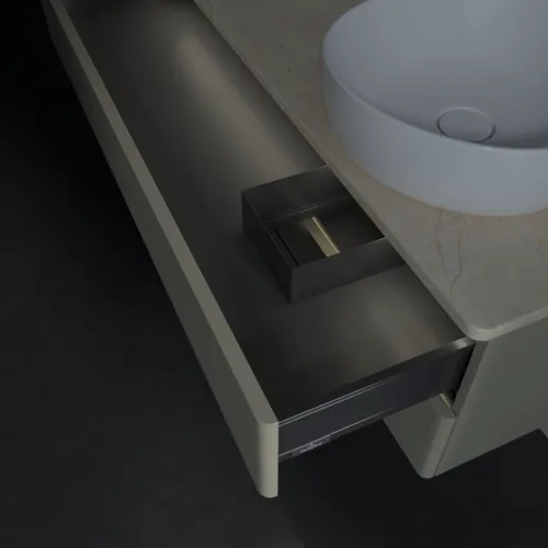 Bild von VILLEROY BOCH Antao Waschbeckenunterschrank, mit Beleuchtung, 2 Auszüge, 1200 x 360 x 500 mm, Front mit Struktur, Stone Grey Matt Lacquer / Botticino #L23153HK