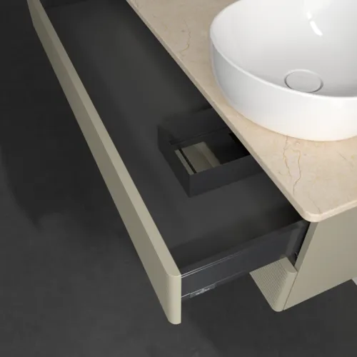Bild von VILLEROY BOCH Antao Waschbeckenunterschrank, mit Beleuchtung, 2 Auszüge, 1200 x 360 x 500 mm, Front mit Struktur, Stone Grey Matt Lacquer / Botticino #L23153HK