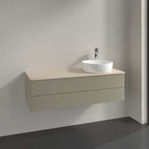 Bild von VILLEROY BOCH Antao Waschbeckenunterschrank, mit Beleuchtung, 2 Auszüge, 1200 x 360 x 500 mm, Front mit Struktur, Stone Grey Matt Lacquer / Botticino #L23153HK