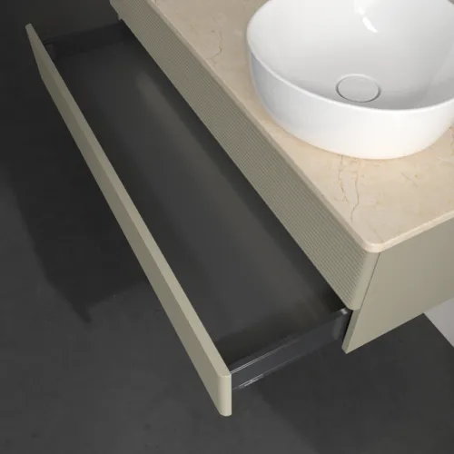 Bild von VILLEROY BOCH Antao Waschbeckenunterschrank, mit Beleuchtung, 2 Auszüge, 1200 x 360 x 500 mm, Front mit Struktur, Stone Grey Matt Lacquer / Botticino #L23153HK