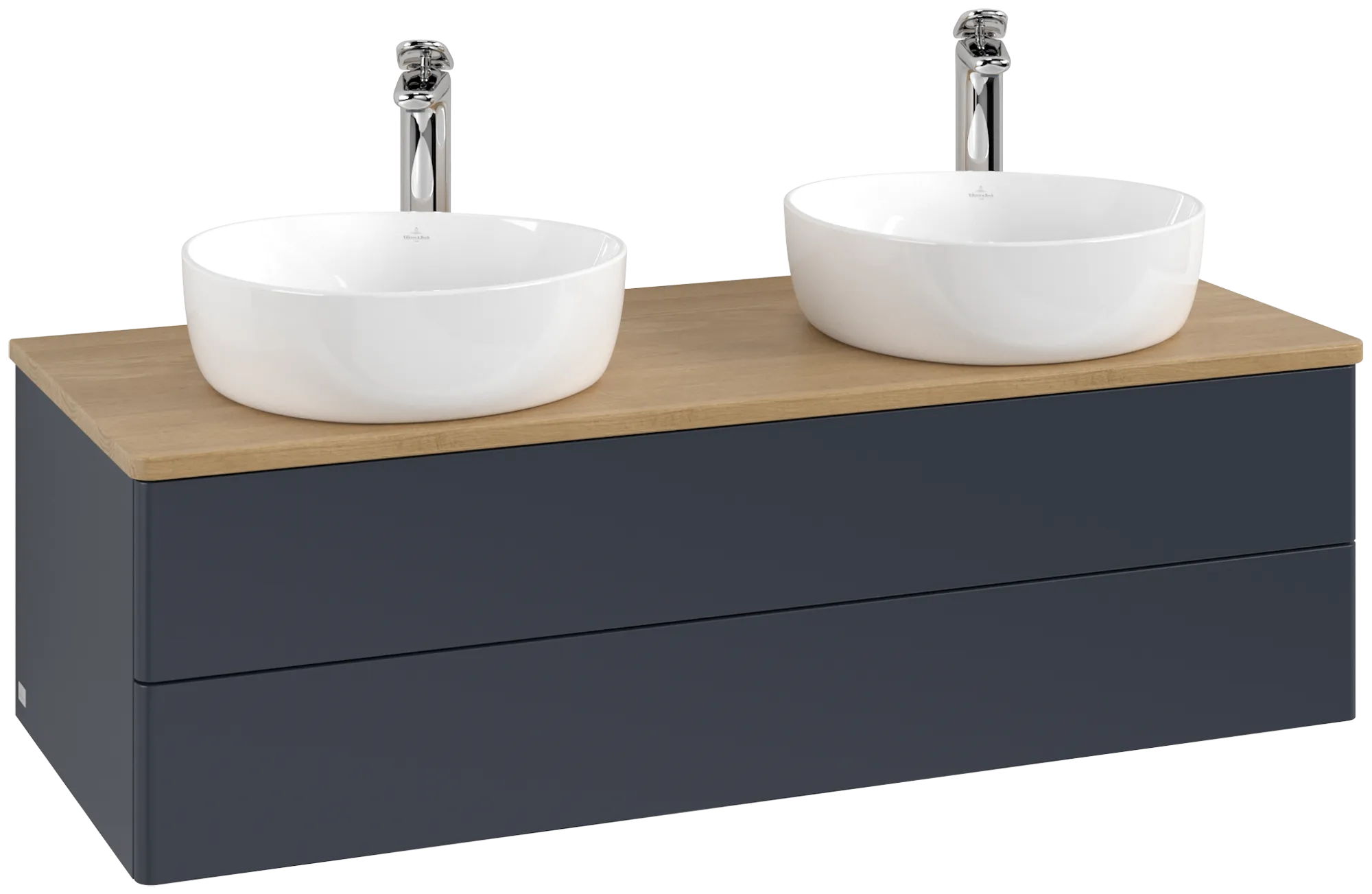 Зображення з  VILLEROY BOCH Antao Vanity unit, with lighting, 2 pull-out compartments, 1200 x 360 x 500 mm, Front without structure, Midnight Blue Matt Lacquer / Honey Oak #L24051HG