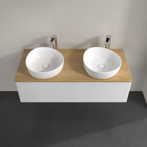 Bild von VILLEROY BOCH Antao Waschbeckenunterschrank, mit Beleuchtung, 2 Auszüge, 1200 x 360 x 500 mm, Front ohne Struktur, Glossy White Lacquer / Honey Oak #L24051GF
