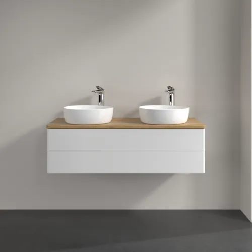 Bild von VILLEROY BOCH Antao Waschbeckenunterschrank, mit Beleuchtung, 2 Auszüge, 1200 x 360 x 500 mm, Front ohne Struktur, Glossy White Lacquer / Honey Oak #L24051GF