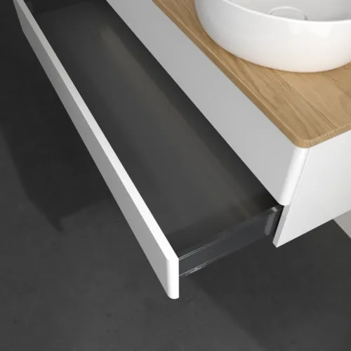 Bild von VILLEROY BOCH Antao Waschbeckenunterschrank, mit Beleuchtung, 2 Auszüge, 1200 x 360 x 500 mm, Front ohne Struktur, Glossy White Lacquer / Honey Oak #L24051GF