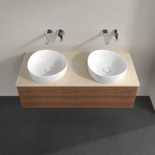 Bild von VILLEROY BOCH Antao Waschbeckenunterschrank, mit Beleuchtung, 2 Auszüge, 1200 x 360 x 500 mm, Front mit Struktur, Warm Walnut / Botticino #L24113HM