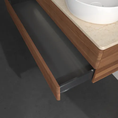 Bild von VILLEROY BOCH Antao Waschbeckenunterschrank, mit Beleuchtung, 2 Auszüge, 1200 x 360 x 500 mm, Front mit Struktur, Warm Walnut / Botticino #L24113HM