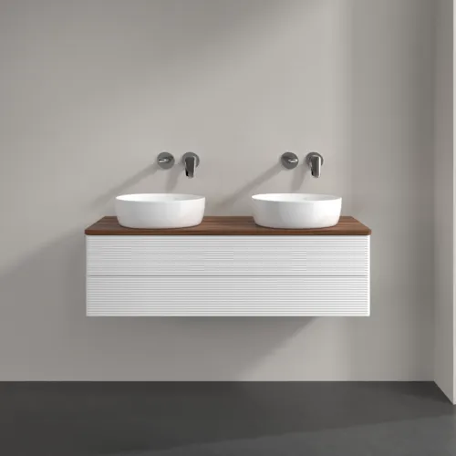 Bild von VILLEROY BOCH Antao Waschbeckenunterschrank, mit Beleuchtung, 2 Auszüge, 1200 x 360 x 500 mm, Front mit Struktur, White Matt Lacquer / Warm Walnut #L24112MT