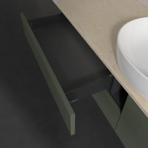 Bild von VILLEROY BOCH Antao Waschbeckenunterschrank, mit Beleuchtung, 4 Auszüge, 1600 x 360 x 500 mm, Front ohne Struktur, Leaf Green Matt Lacquer / Botticino #L25053HL
