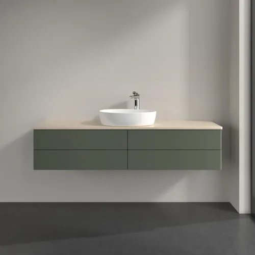 Bild von VILLEROY BOCH Antao Waschbeckenunterschrank, mit Beleuchtung, 4 Auszüge, 1600 x 360 x 500 mm, Front ohne Struktur, Leaf Green Matt Lacquer / Botticino #L25053HL
